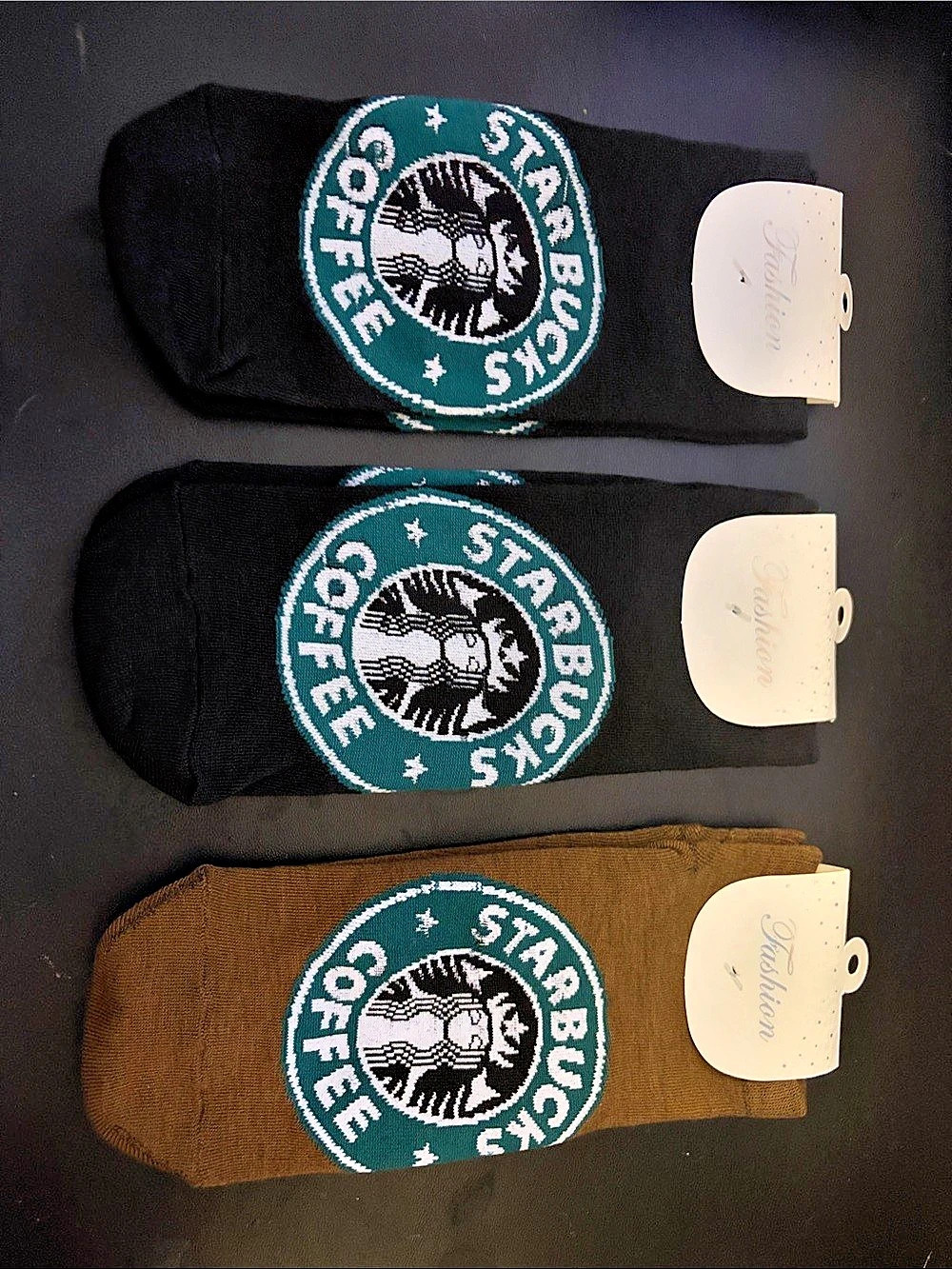 Starbucks Coffee Crew Socks Black & Brown NWT